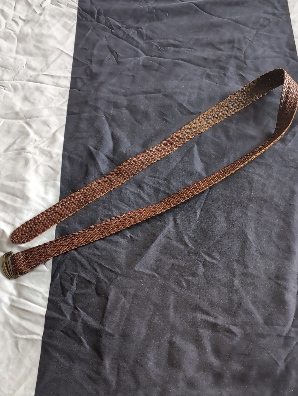 JOHN VARVATOS - Brown Leather Weave Belt - Double Ring D-Ring (OS - One Size)